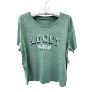 LUCKY BRAND Green Lucky Shamrock Logo Graphic Tee Shirt Vintage Style NWT | XL